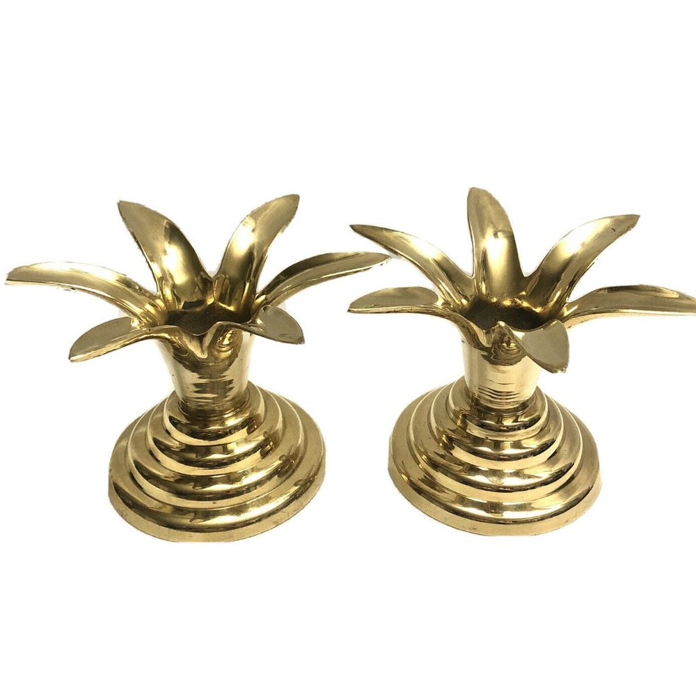 Vintage Brass Flower Candle Holder Lot of 2